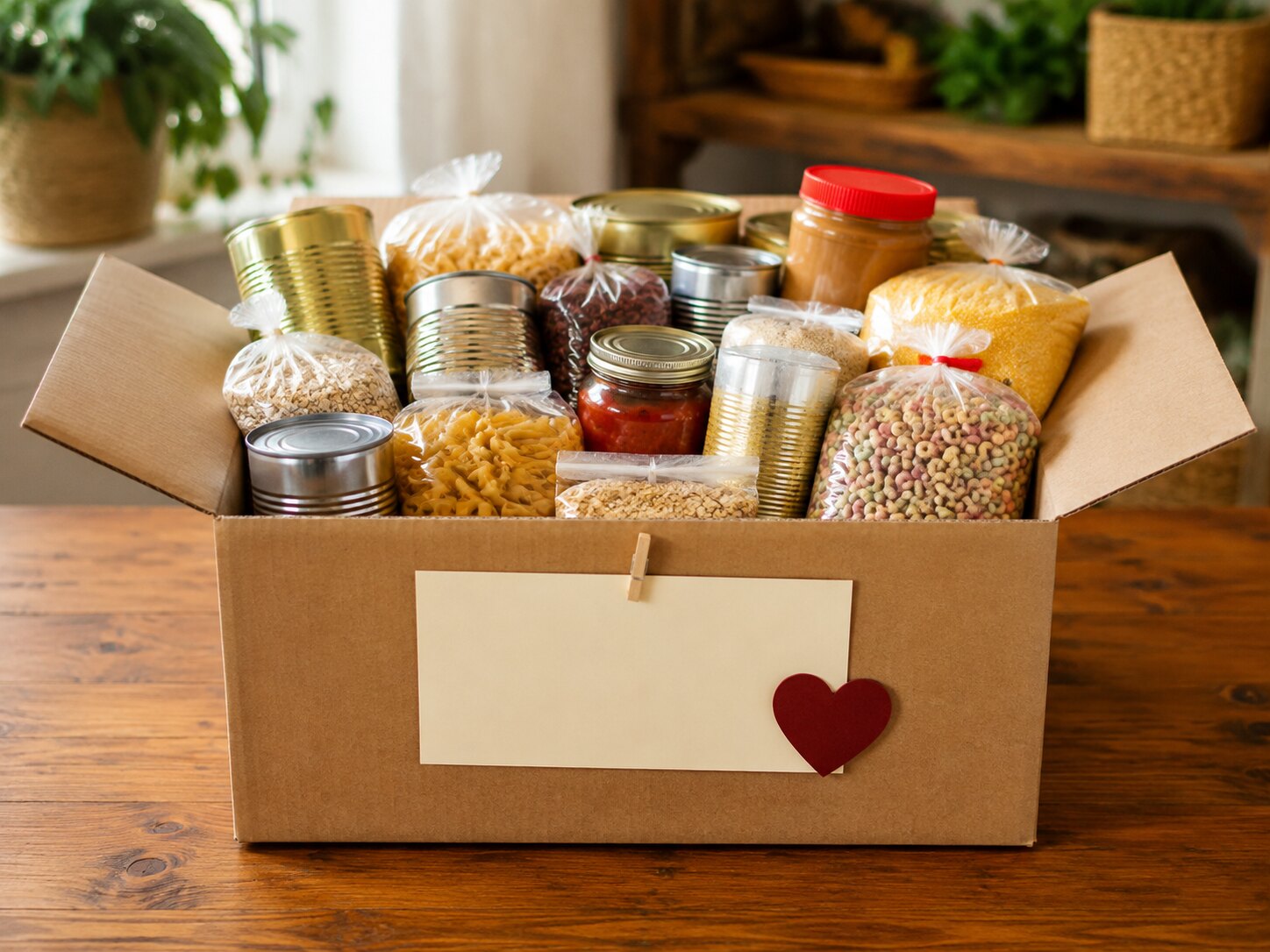 Donation box filled with shelf-stable food